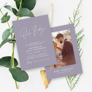 Baby shower moderne elegante lila paarse foto kaart