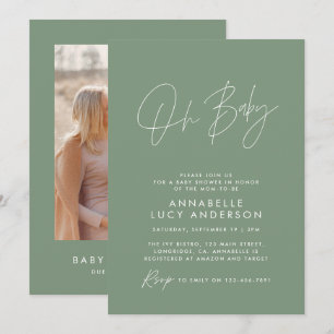 Baby shower moderne groene elegante foto kaart