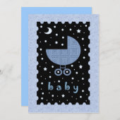 Baby shower moderne Invitation bleu et noir célest (Devant / Derrière)