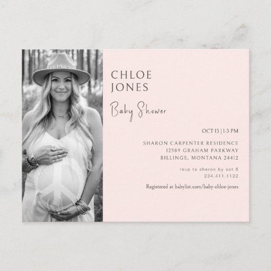 Baby shower moderne Maman Photo Blush Invitation (Devant)