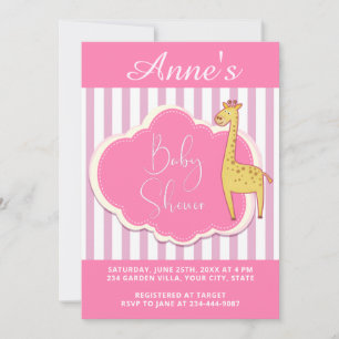 Baby shower moderne rose blanc rayures Invitation