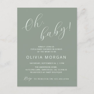 Baby shower Moderne Sage Vert Élégant Invitation