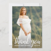 Baby shower Moderne Script Merci Carte photo (Devant)