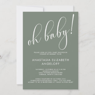 Baby shower Moderne Script Sage Green Invitation