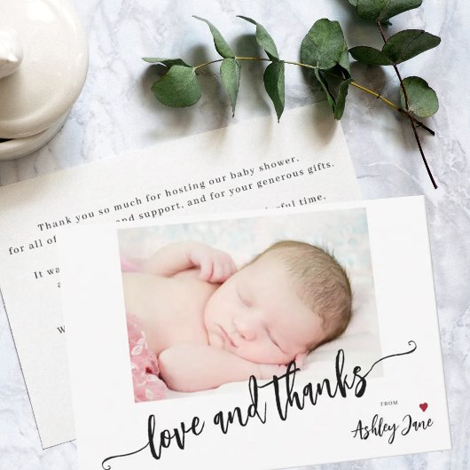 Baby shower moderne simple photo amour et merci