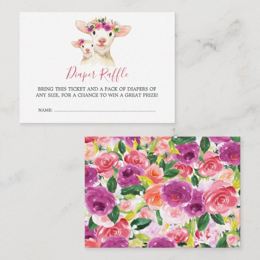 Baby shower Moeder En Baby Lamb Luier Raffle Informatiekaartje (Voorkant / Achterkant)