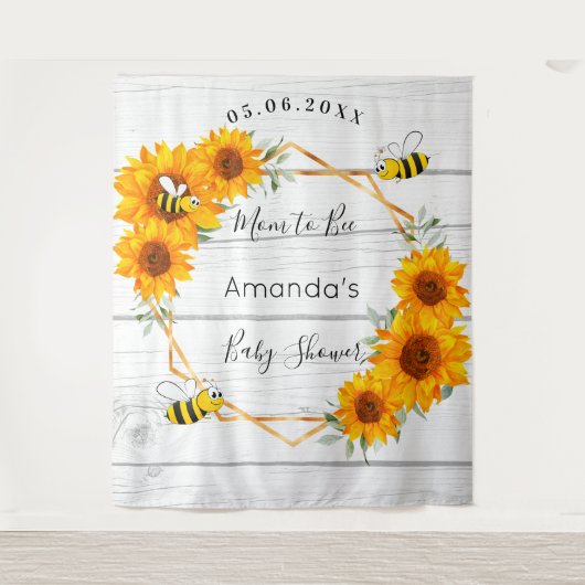 Baby Shower Moeder-to-be zonnebloemen rustieke hou Wandkleed (Voorkant)