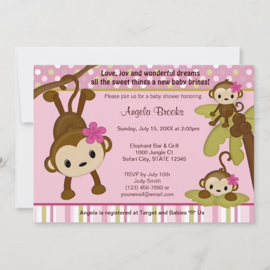 Baby shower MONKEY Invitation 3 Petits singes (Devant)