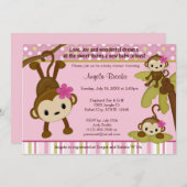 Baby shower MONKEY Invitation 3 Petits singes (Devant / Derrière)