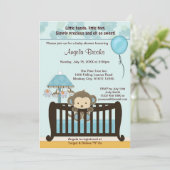 Baby shower MONKEY Invitation Crib CJ-BLUE (Debout devant)