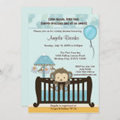 Baby shower MONKEY Invitation Crib CJ-BLUE (Devant / Derrière)