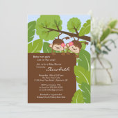 Baby shower Monkey Twins Invitation Girls (Debout devant)