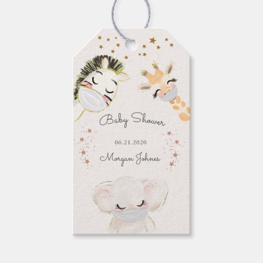 baby shower monogram dierlijk gezichtsmasker cadeaulabel (Voorkant)