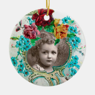 BABY SHOWER Monogram Roze Amethyst Fotosjabloon Keramisch Ornament