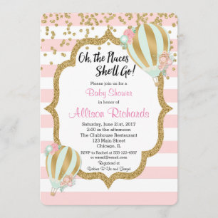 baby shower montgolfière invitation or rose