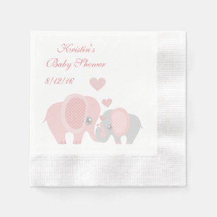 Baby Shower, Mooie Roze Olifanten Servet