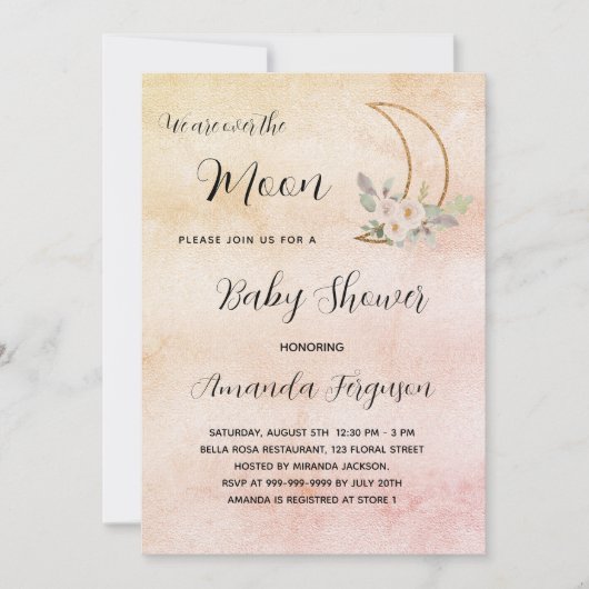 Baby shower moon blush roos gouden luxe kaart (Voorkant)