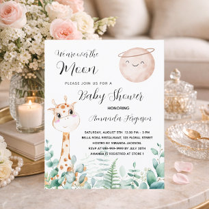 Baby shower Moon Giraffe leuke uitnodiging