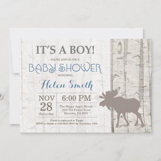 Baby shower Moose Boy Invitation Bois rustique (Devant)