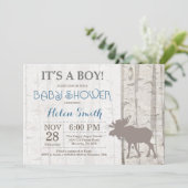 Baby shower Moose Boy Invitation Bois rustique (Debout devant)
