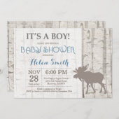 Baby shower Moose Boy Invitation Bois rustique (Devant / Derrière)