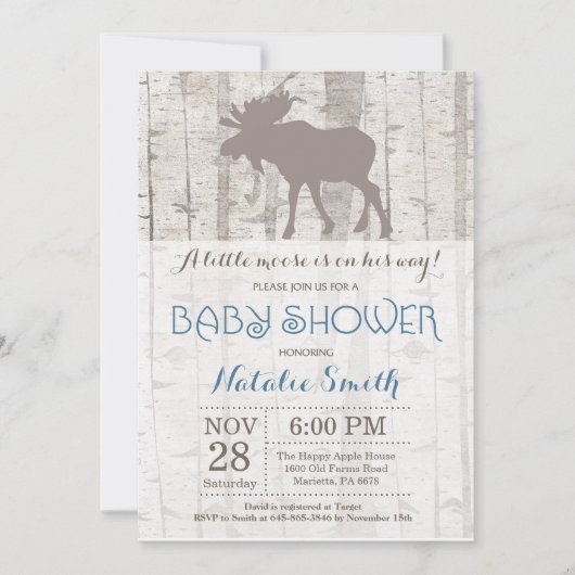 Baby shower Moose Boy Invitation Bois rustique (Devant)