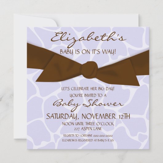 Baby shower Motif de Girafe Invitation avec Bow Br (Devant)