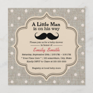 baby shower Mustache Boy Rustic Polka Dots Kaart