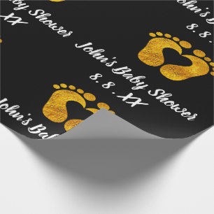 Baby shower Naam Datum Feet-hart Zwart-wit Gold Cadeaupapier