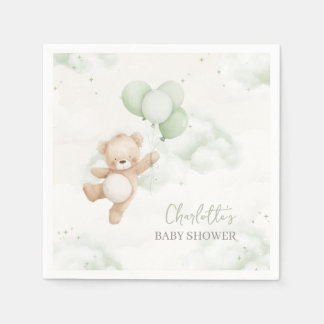 Baby Shower Napkins Bearly Wait Sage Green Balloon Servet