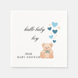 Baby Shower Napkins – Hallo Baby Boy Teddy Design Servet