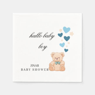 Baby Shower Napkins – Hallo Baby Boy Teddy Design Servet