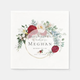 Baby shower Napkins Levendig rood pioenroos boek Servet