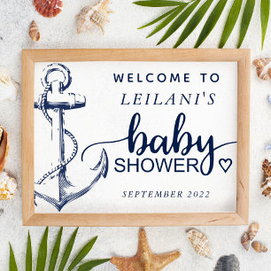 Baby shower Nautical Anchor Welcome White Poster