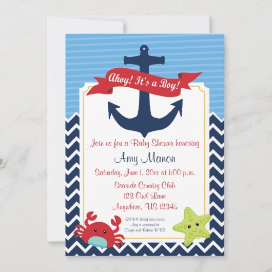 Baby shower Nautical Boy Invitation personnalisée (Devant)