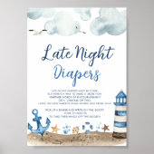 Baby shower Nautical Late Night Diapers Sign Poster (Voorkant)