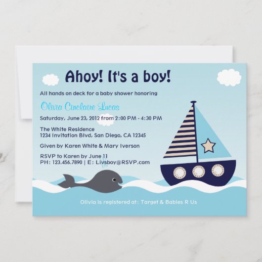 Baby shower Nautical Sailboat Baby Boy Invitation (Devant)