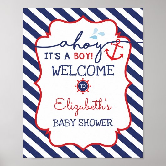 Baby shower nautique Affiche de bienvenue Marine D (Devant)