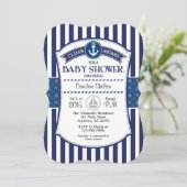 Baby shower nautique bleu marine Invitation (Debout devant)