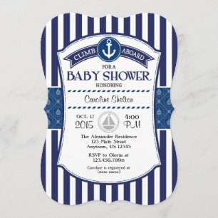 Baby shower nautique bleu marine Invitation