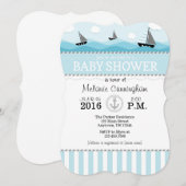 Baby shower nautique bleu poudre Invitation (Devant / Derrière)