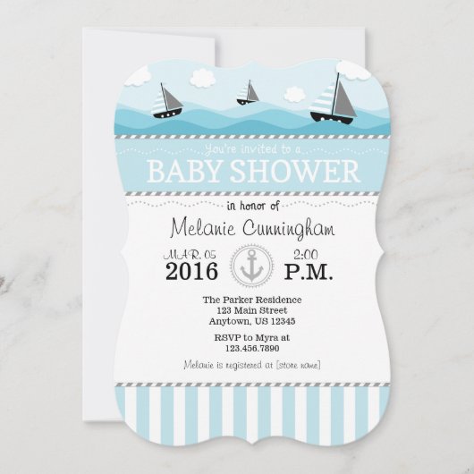 Baby shower nautique bleu poudre Invitation (Devant)