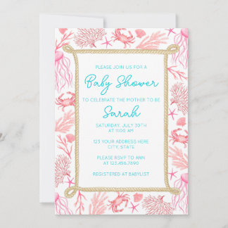Baby shower nautique côtier Invitation Girl