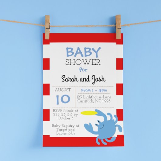 Baby shower nautique du crabe bleu Invitation