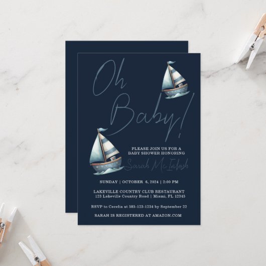 Baby shower nautique Invitation (Devant/Arrière en situation)