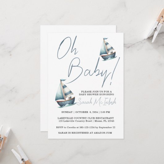 Baby shower nautique Invitation (Devant/Arrière en situation)