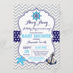 Baby shower nautique Invitation Marine Blue Grey