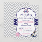 Baby shower nautique Invitation Marine Rose Grey (Devant / Derrière)