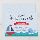 Baby shower nautique Invitation Marine Rouge et Bl (Devant / Derrière)