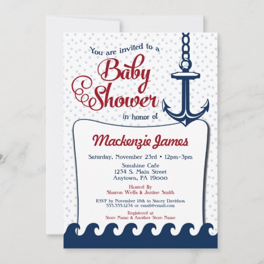 Baby shower nautique Invitation Retro Marine Rouge (Devant)